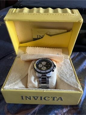Invicta Silver and Black Chronograph Watch in Box